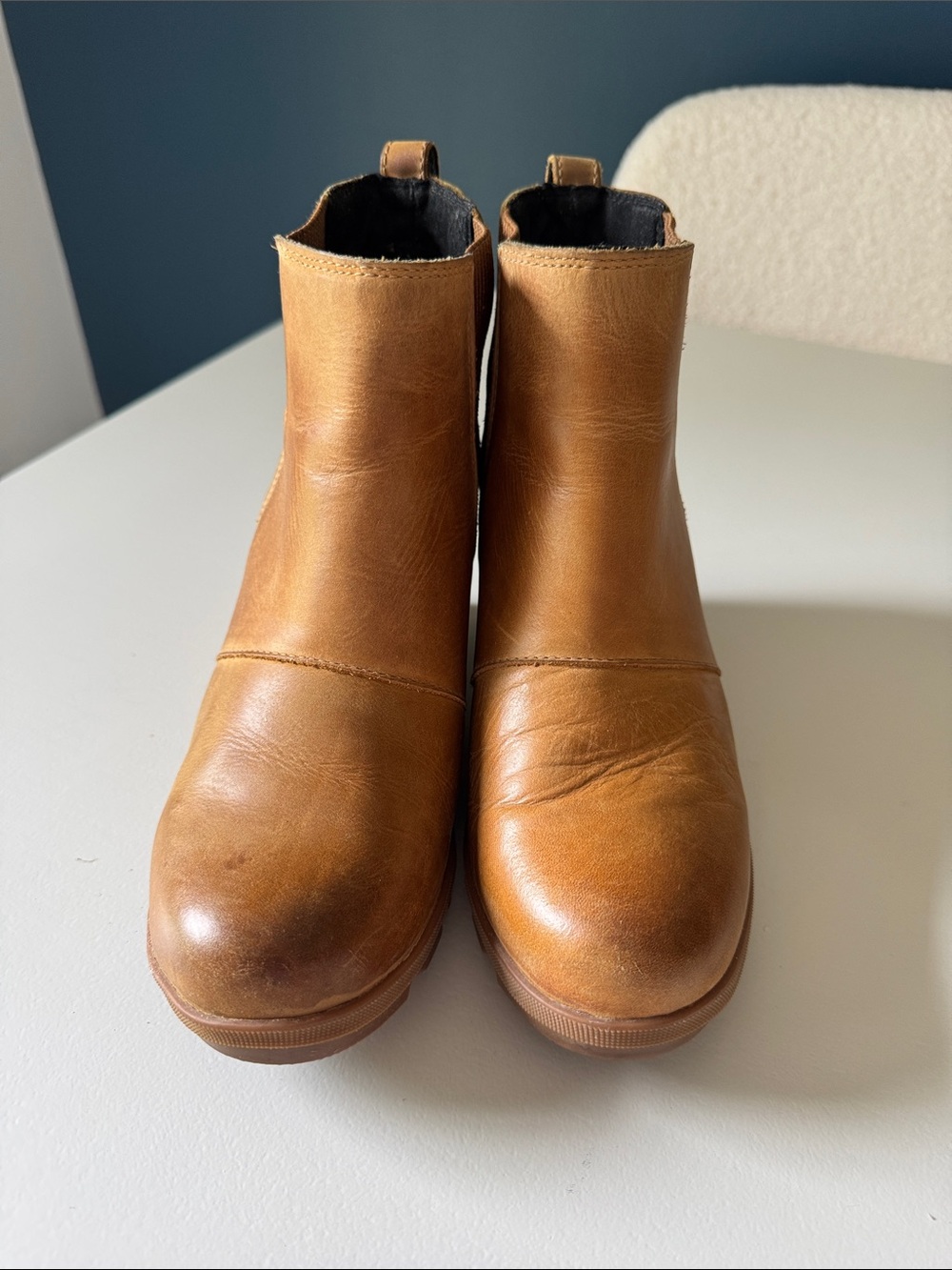 Sorel Tan Leather Ankle Boots - Pull-Tab Chelsea Style